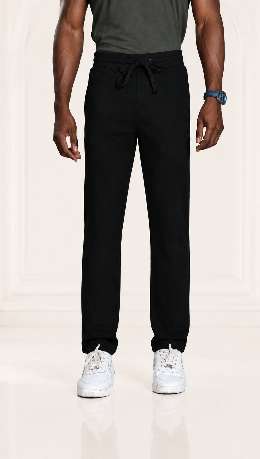 Men’s Core Solid Cotton Blend Track Pants with Drawstring Waist and 3 Pockets
