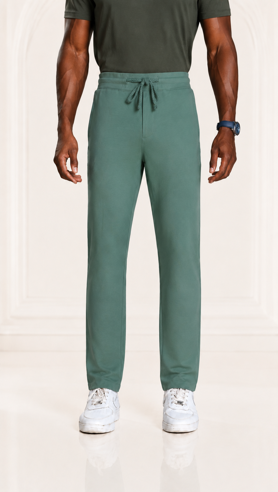 Men’s Core Solid Cotton Blend Track Pants with Drawstring Waist and 3 Pockets