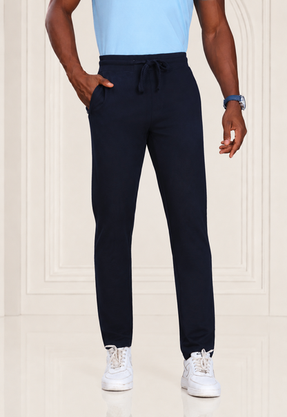 Men’s Core Solid Cotton Blend Track Pants with Drawstring Waist and 3 Pockets