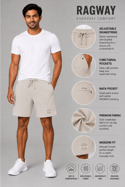 Men's Casual Shorts with Elastic Waistband & Adjustable Drawstring, Regular Fit Everyday Shorts with Side Pockets