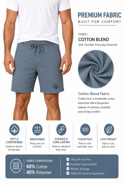 Men's Casual Shorts with Elastic Waistband & Adjustable Drawstring, Regular Fit Everyday Shorts with Side Pockets