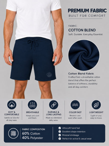 Men's Casual Shorts with Elastic Waistband & Adjustable Drawstring, Regular Fit Everyday Shorts with Side Pockets