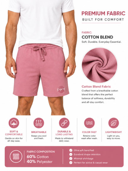 Men's Casual Shorts with Elastic Waistband & Adjustable Drawstring, Regular Fit Everyday Shorts with Side Pockets