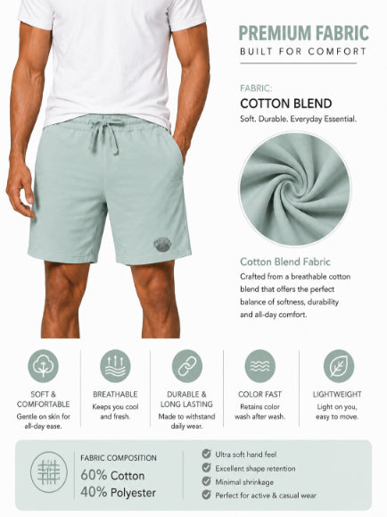 Men's Casual Shorts with Elastic Waistband & Adjustable Drawstring, Regular Fit Everyday Shorts with Side Pockets