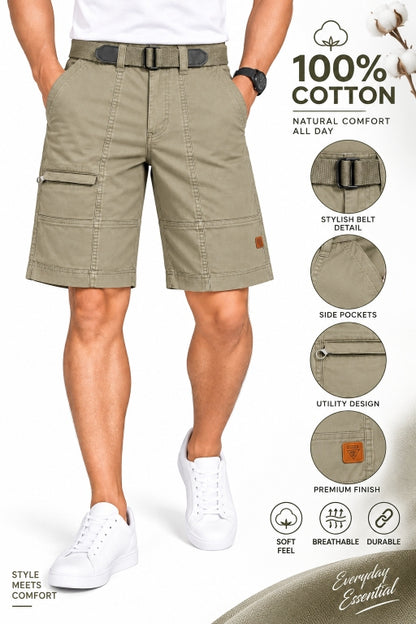 Men’s Cotton Cargo Shorts with Adjustable Belt