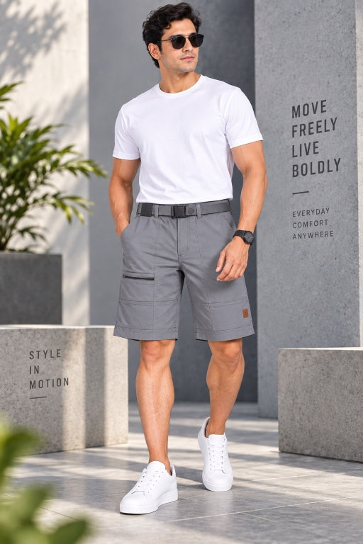 Men’s Cotton Cargo Shorts with Adjustable Belt