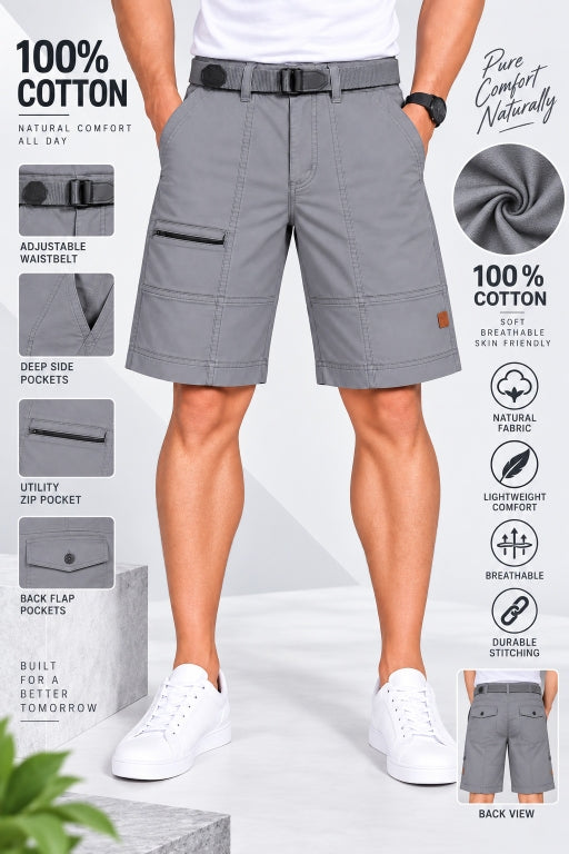 Men’s Cotton Cargo Shorts with Adjustable Belt