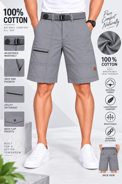 Men’s Cotton Cargo Shorts with Adjustable Belt