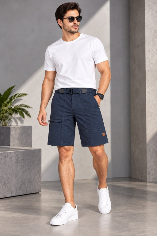 Men’s Cotton Cargo Shorts with Adjustable Belt