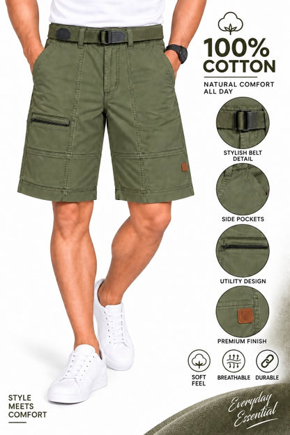 Men’s Cotton Cargo Shorts with Adjustable Belt