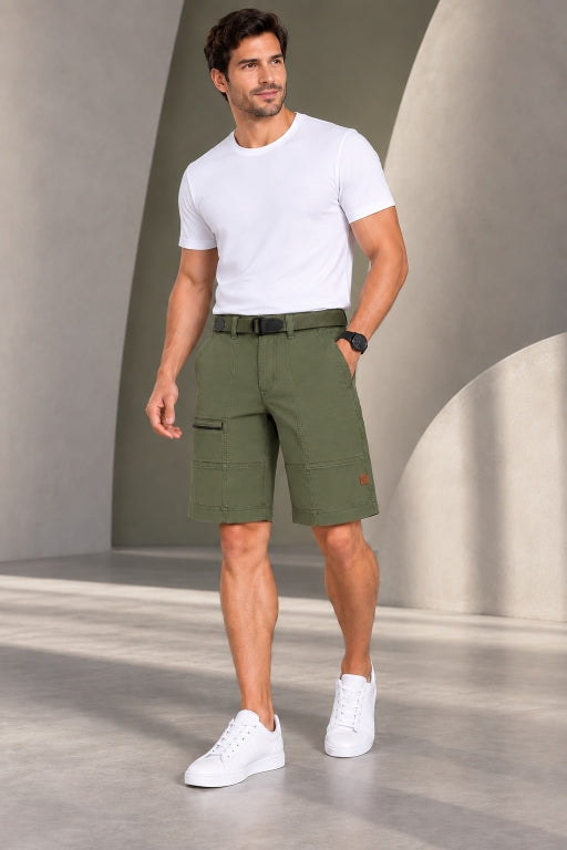 Men’s Cotton Cargo Shorts with Adjustable Belt