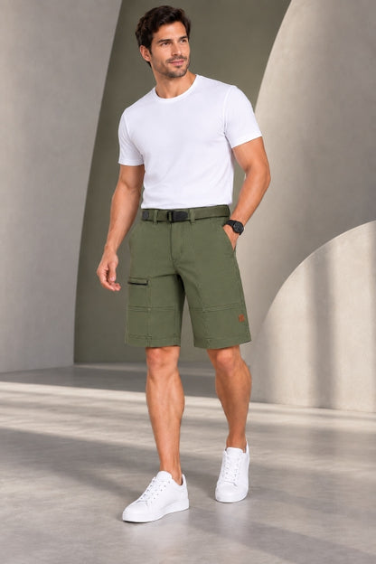 Men’s Cotton Cargo Shorts with Adjustable Belt