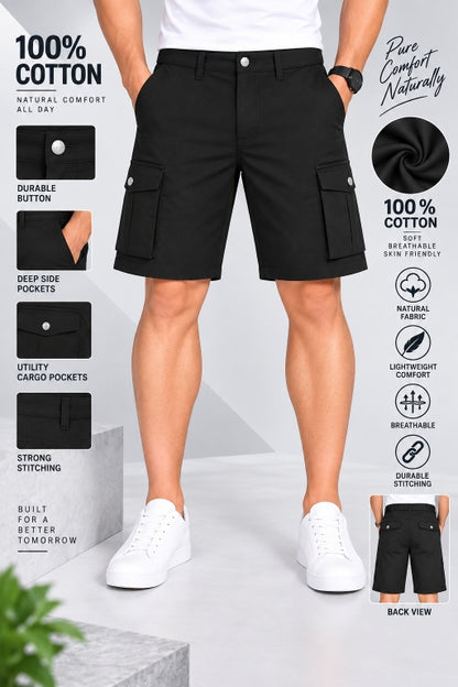 Men’s Cargo Shorts with Utility Pockets | Regular Fit Casual Knee-Length Shorts