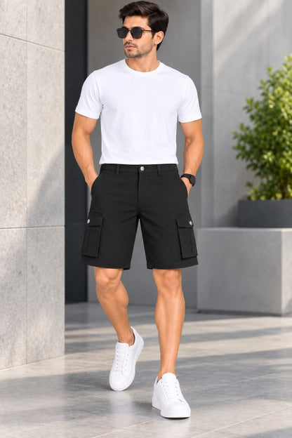 Men’s Cargo Shorts with Utility Pockets | Regular Fit Casual Knee-Length Shorts