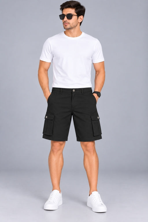 Men’s Cargo Shorts with Utility Pockets | Regular Fit Casual Knee-Length Shorts