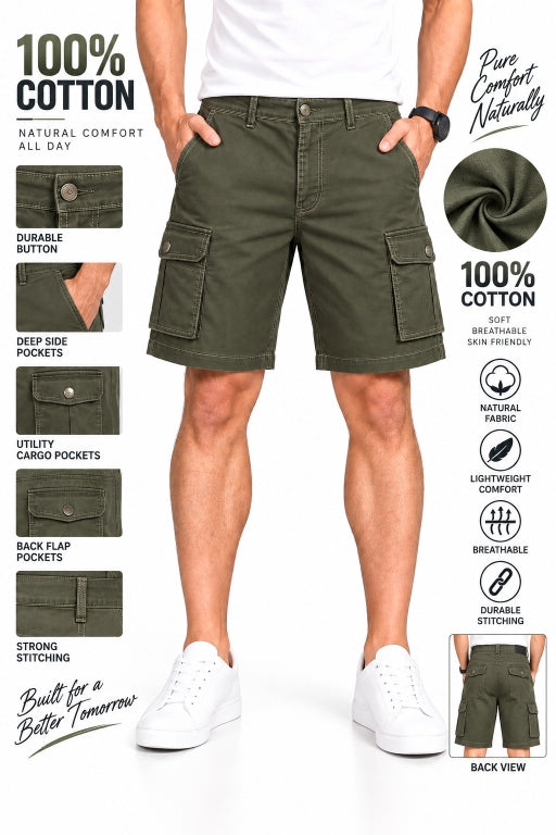 Men’s Cargo Shorts with Utility Pockets | Regular Fit Casual Knee-Length Shorts