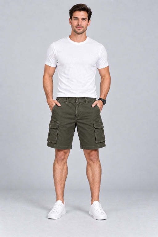Men’s Cargo Shorts with Utility Pockets | Regular Fit Casual Knee-Length Shorts