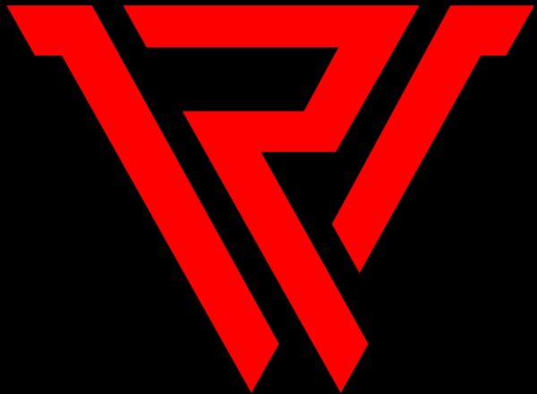 Red logo on a black background